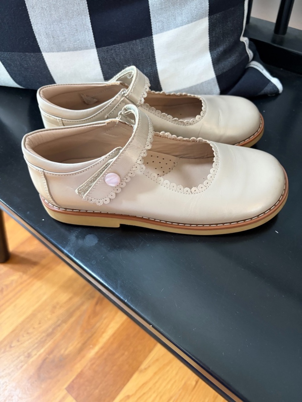 Elephantito Light Cream Mary Jane School Shoes with Button Strap